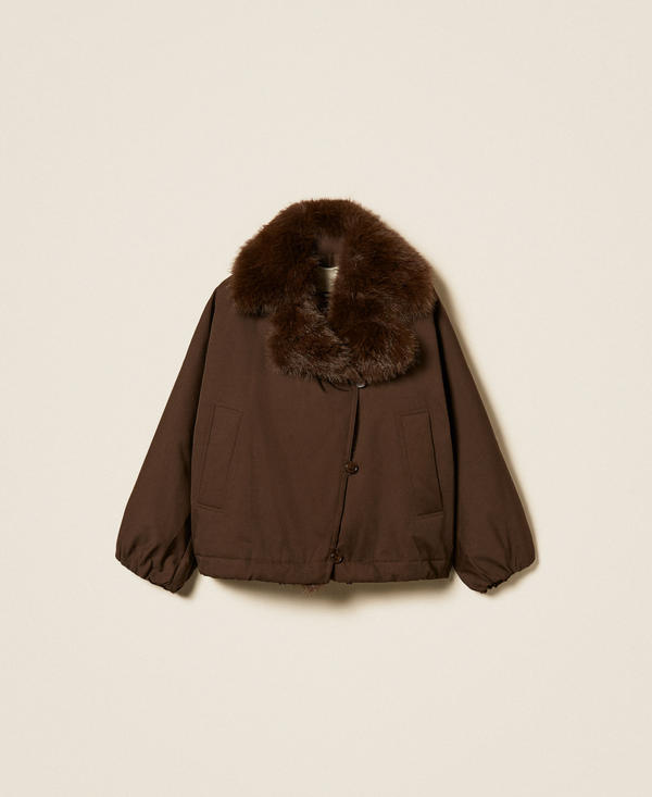 Giacca in gabardina con collo in faux fur