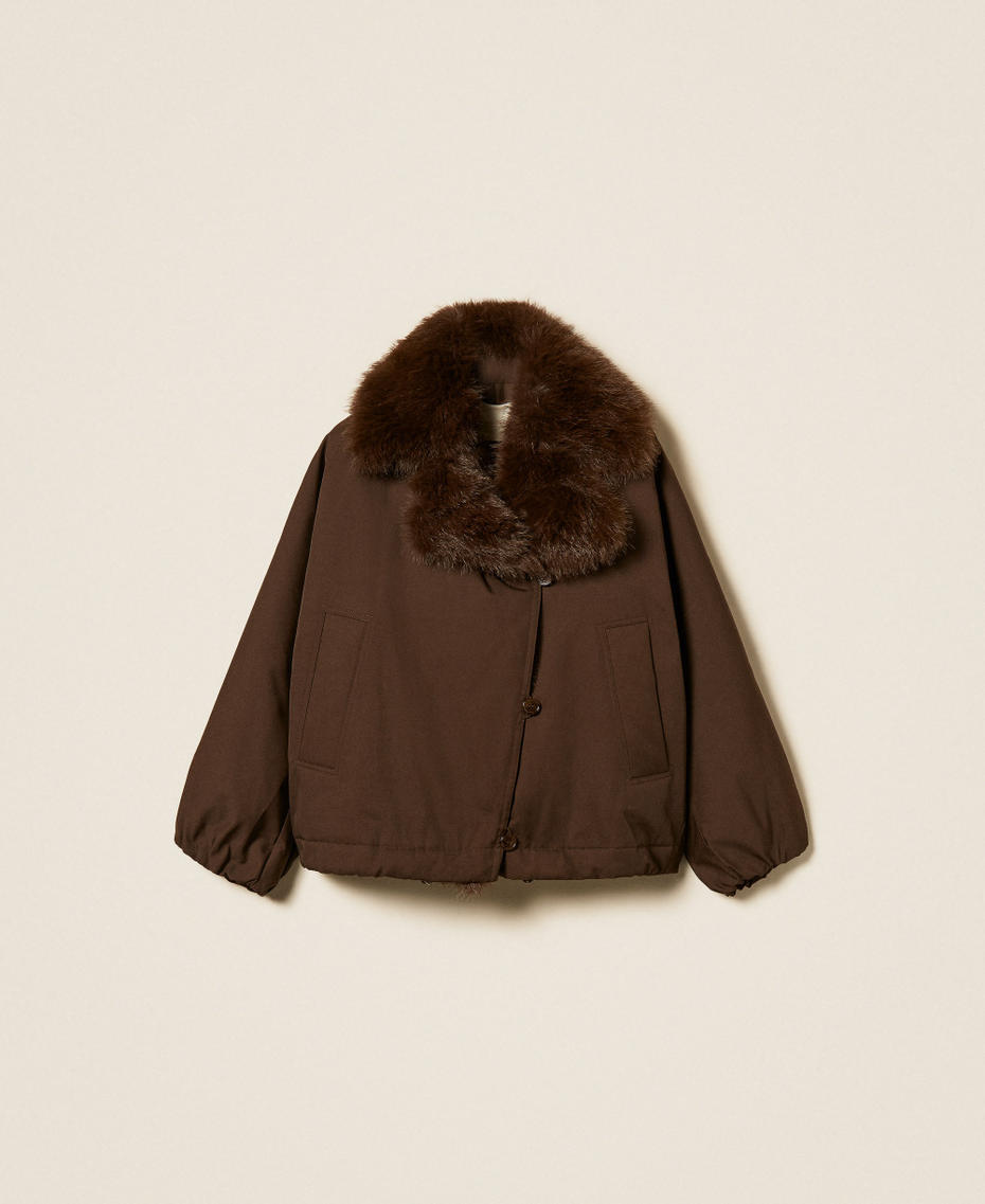 Gabardine jacket with faux fur collar Darkness Brown Woman 262TP2181_13411_S0