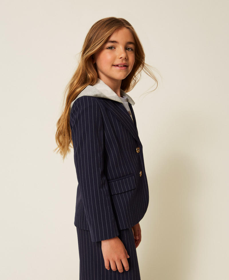 Blazer rayé avec capuche Bleu « Classic Blue »/Rayure Blanc Cassé Fille 252GJ2040_12713_02