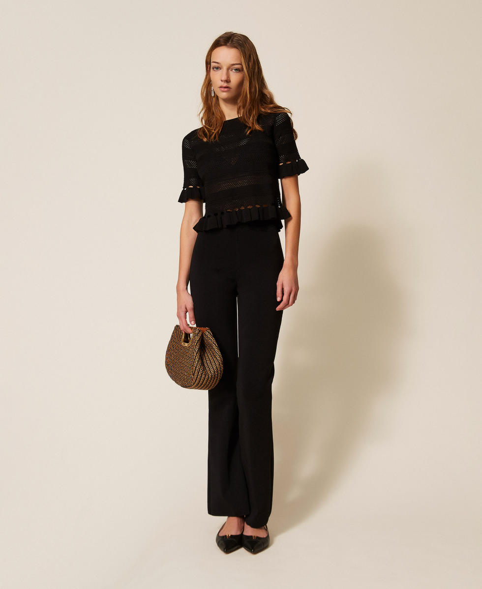 Jumper with ruffles Black Woman 261TP3082_00006_T0