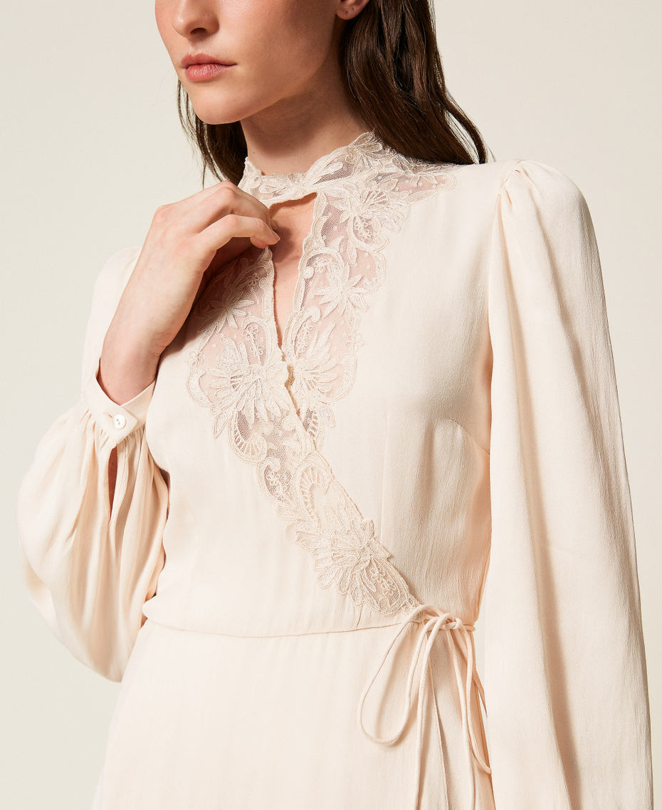 Short satin dress with embroidery Light Natural Woman 252TT2245_12227_04