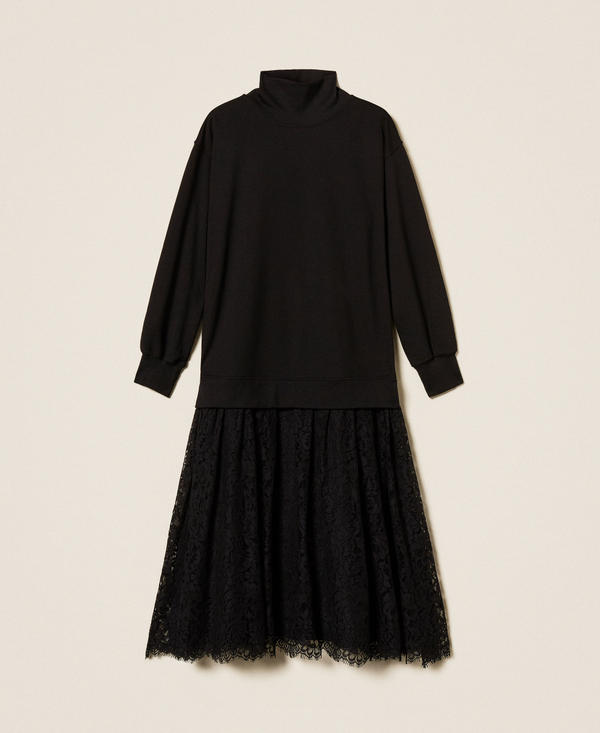 Midi-Kleid aus Sweatstoff und Spitze