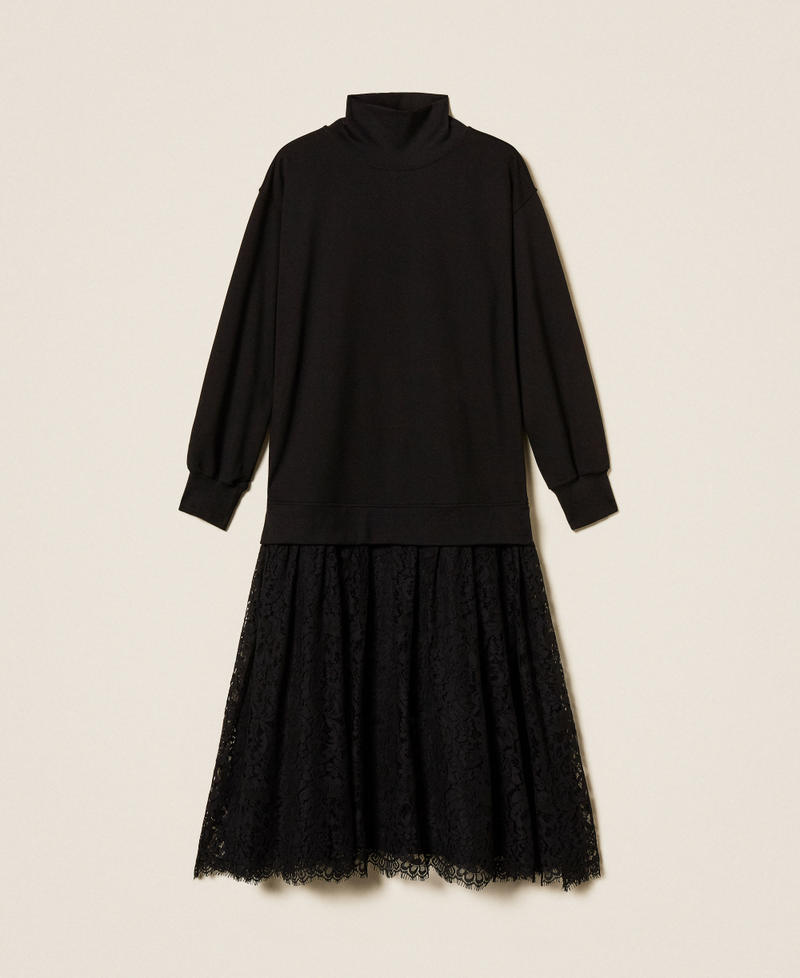 Fleece and lace midi dress Black Woman 252LL2JEE_00006_S0