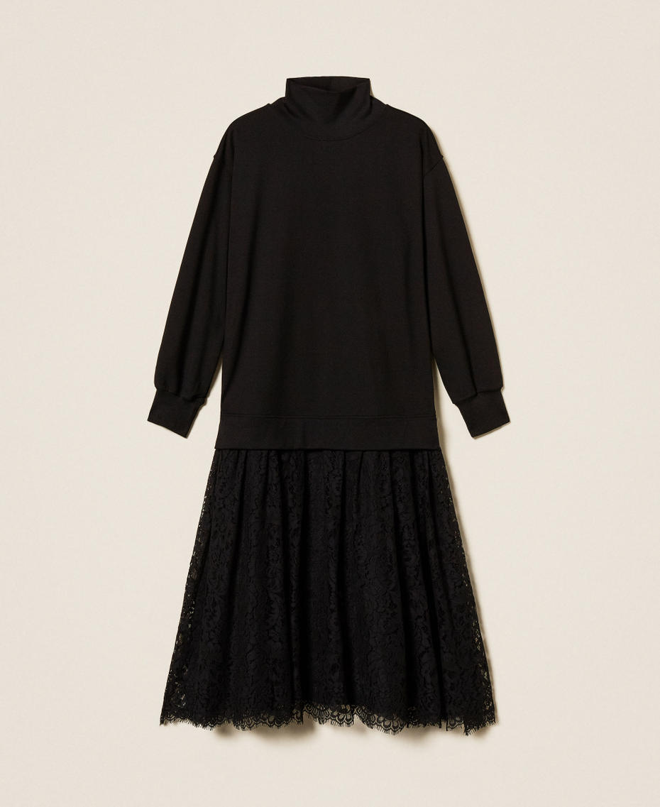 Fleece and lace midi dress Black Woman 252LL2JEE_00006_S0