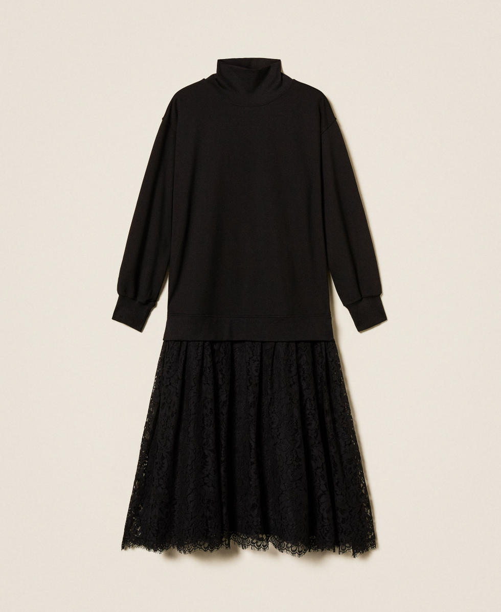 Fleece and lace midi dress