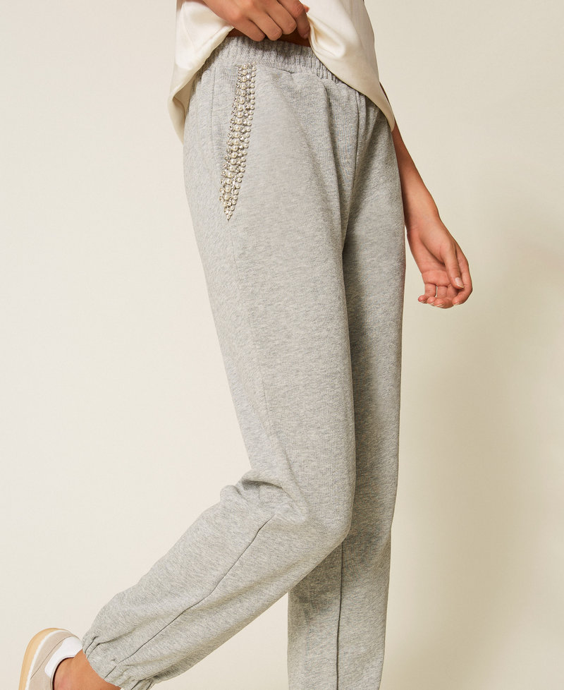 Plush trousers with rhinestones and pearls Melange Grey Woman 252LI2MDD_00082_04