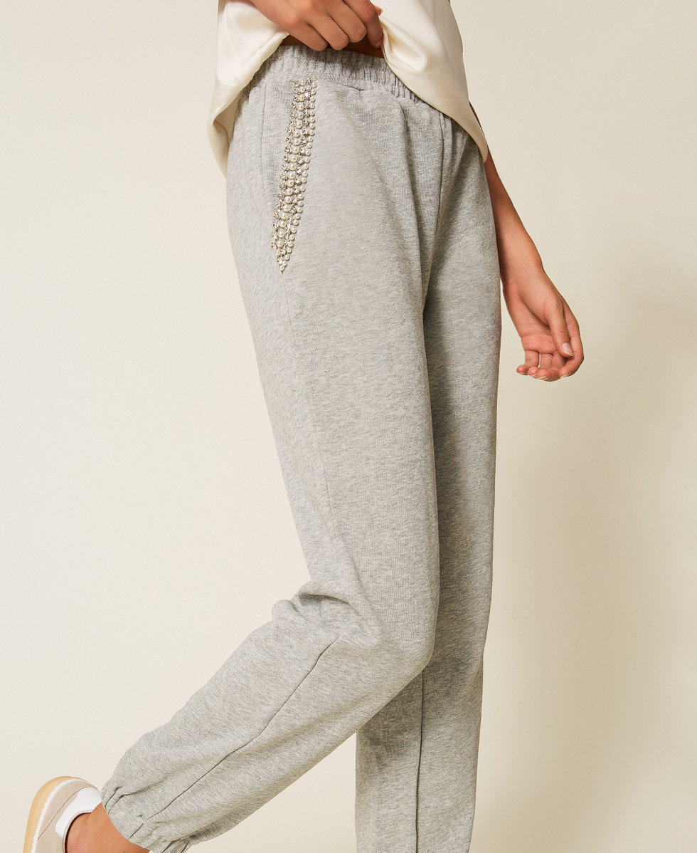 Hose aus Sweatstoff mit Strass und Perlen Grau Melange Frau 252LI2MDD_00082_04