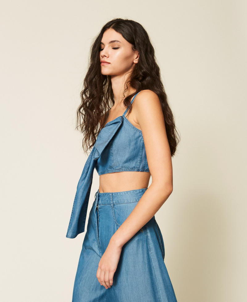 Denim top with bow Light Blue Denim Woman 261AT2050_07283_02