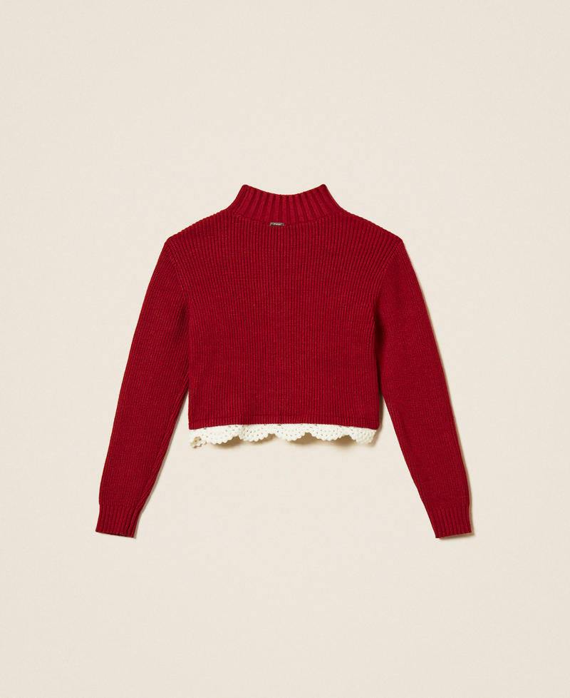 Jersey de cuello alto de ganchillo Red Ruby / Trimming Blanco "Nieve" Ni&ntilde;a 262GJ3080_13783_S1