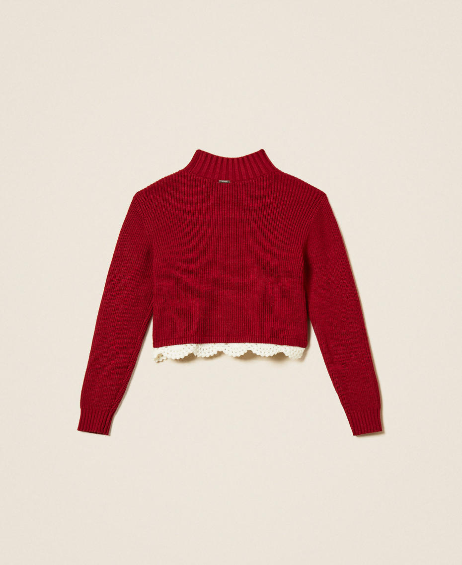 Jersey de cuello alto de ganchillo Red Ruby / Trimming Blanco "Nieve" Ni&ntilde;a 262GJ3080_13783_S1