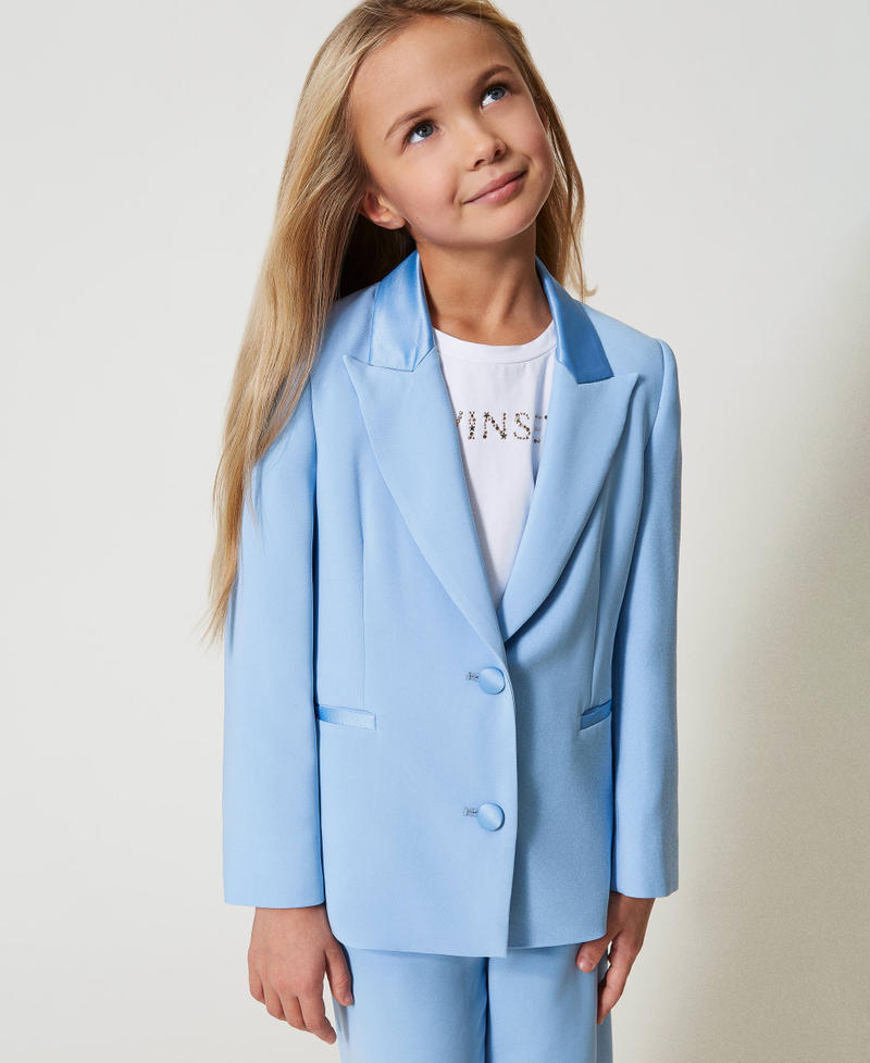 Crêpe and satin blazer Light Paper Blue Girl 251GJ2QNA_12148_04