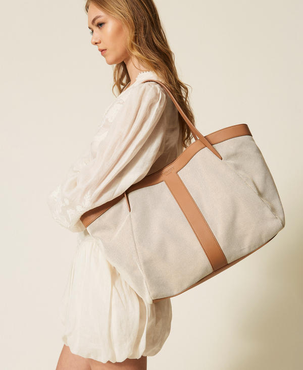 Canvas and leather shopper bag