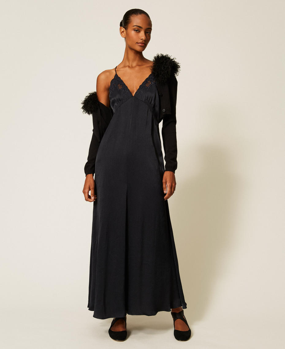 Cropped-Cardigan aus Kunstpelz Schwarz Frau 262TT3260_00006_T0