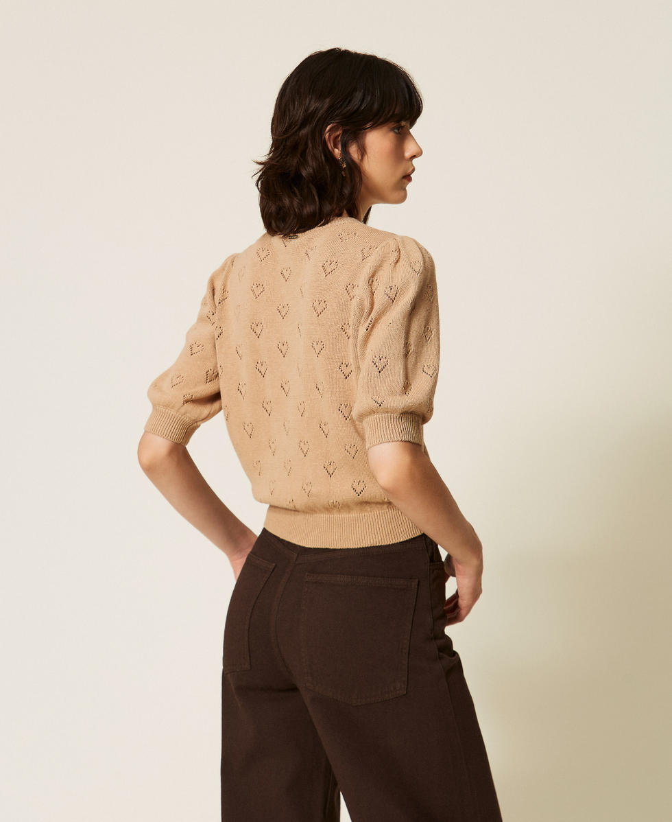 Pull avec motif de c&oelig;urs Marron "Tobacco Brown" Clair Femme 262TP3020_13732_03