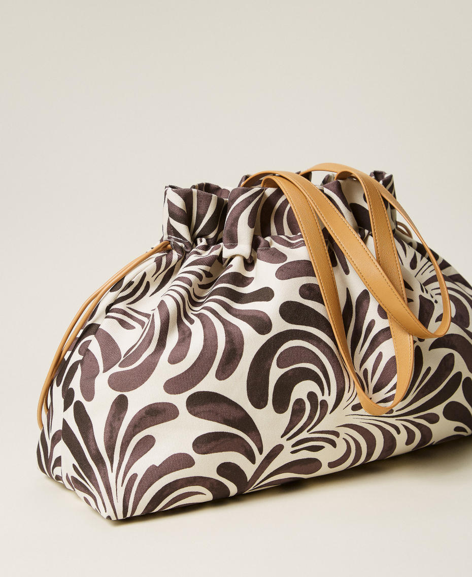 Canvas shopper bag Coffee Choc/Off White Botanical Print Woman 261LM8AEE_13467_03