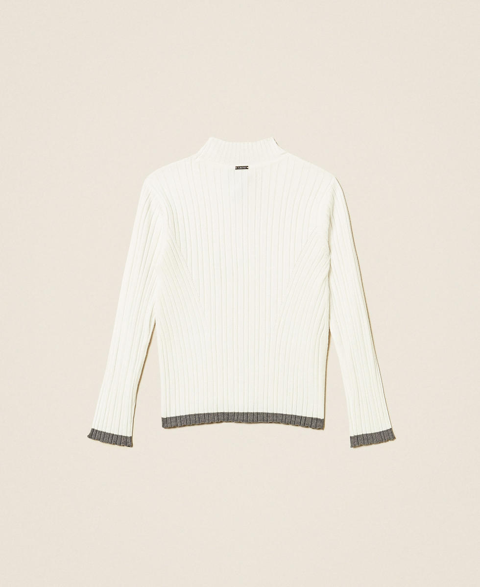 Pull c&ocirc;tel&eacute; fille avec col montant Bicolore Blanc "Neige"/Gris Fonc&eacute; Chin&eacute; Fille 262GB3011_13886_S1