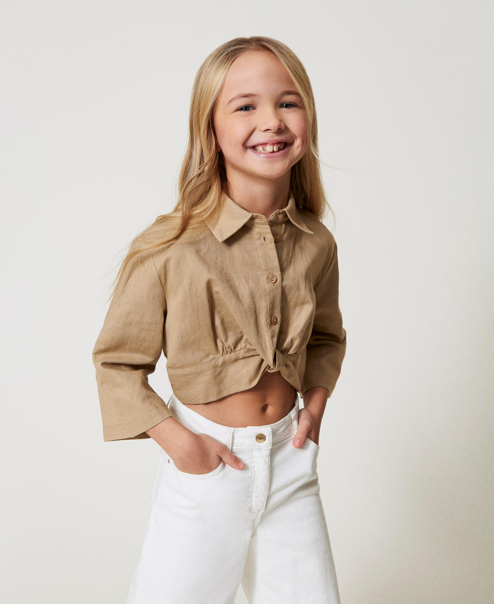 Cropped linen blend shirt Beige Hemp Girl 251GJ2401_00310_01