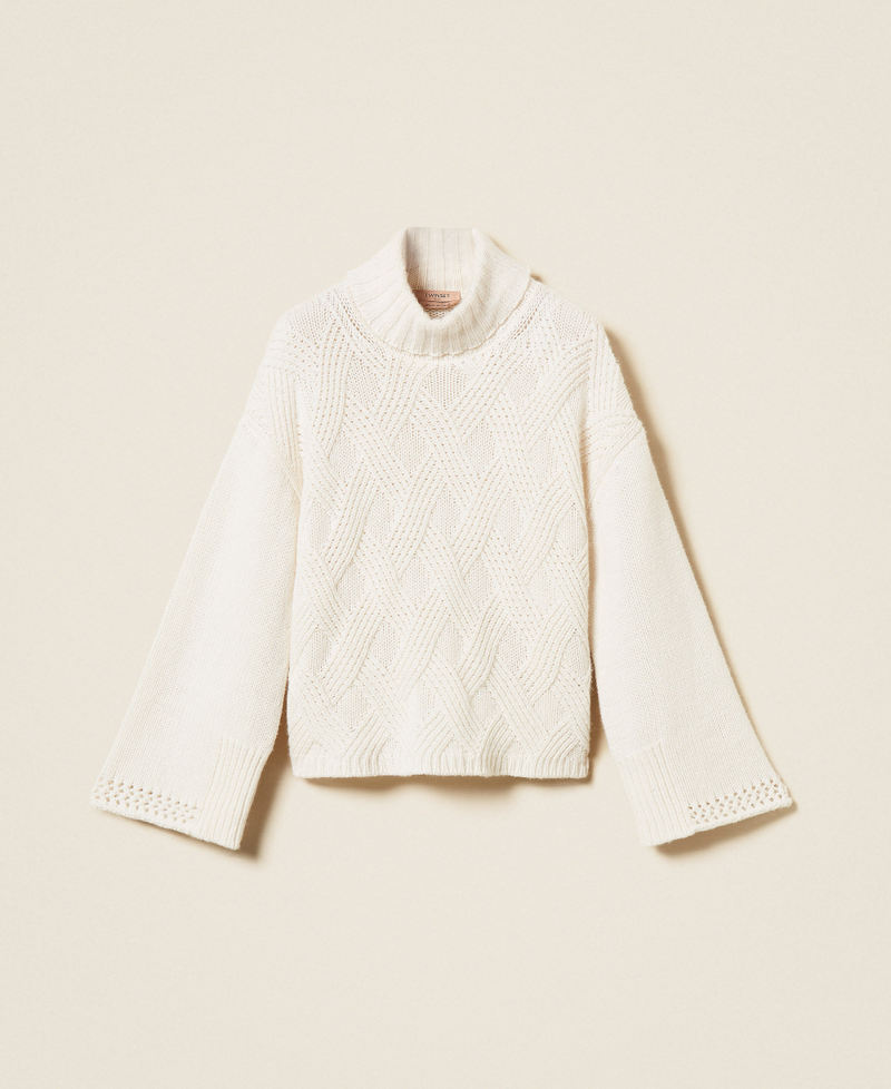 Rollkragenpullover mit Flechtdetail Wei&szlig; Schnee Frau 262TT3353_00282_S0