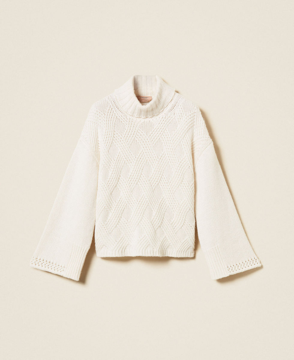 Rollkragenpullover mit Flechtdetail Wei&szlig; Schnee Frau 262TT3353_00282_S0
