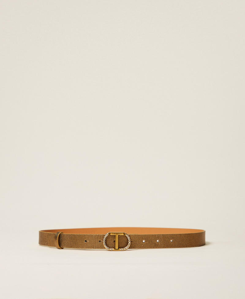 Ledergürtel mit „Oval T“ und Strass Gelbgold Frau 252TO5510_10366_01