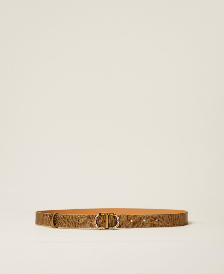 Ledergürtel mit „Oval T“ und Strass Gelbgold Frau 252TO5510_10366_01