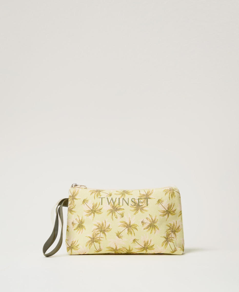 Printed canvas clutch Mother of Pearl/Olive Leaf Palm Print Woman 251LB7ABB_12196_01