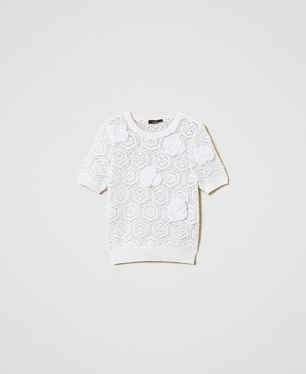 Jumper with organza flowers "Papers" White Woman 251AP3141_00840_S0