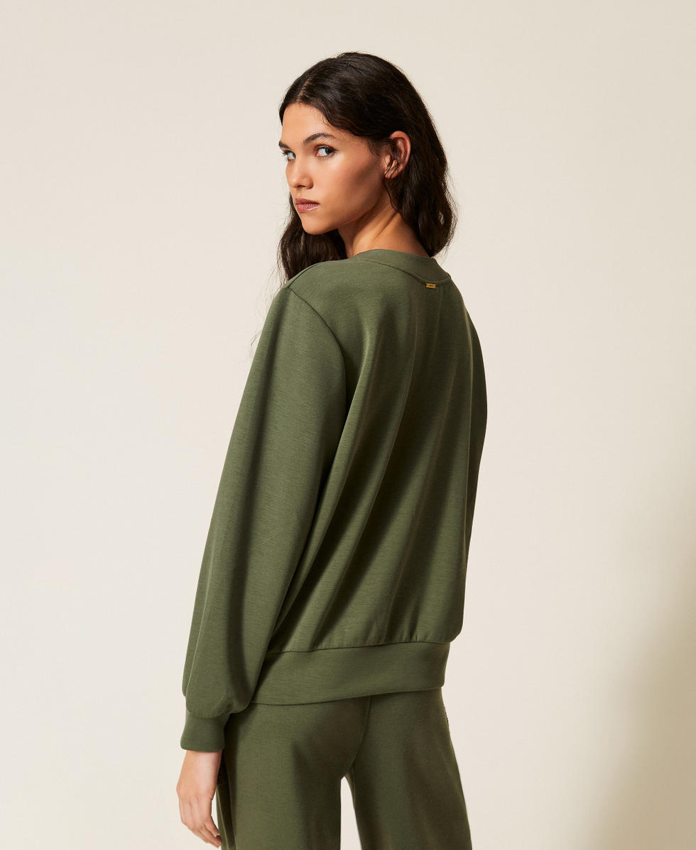 Scuba cardigan with crochet detail Thyme Green Woman 261LL2GEE_12843_03