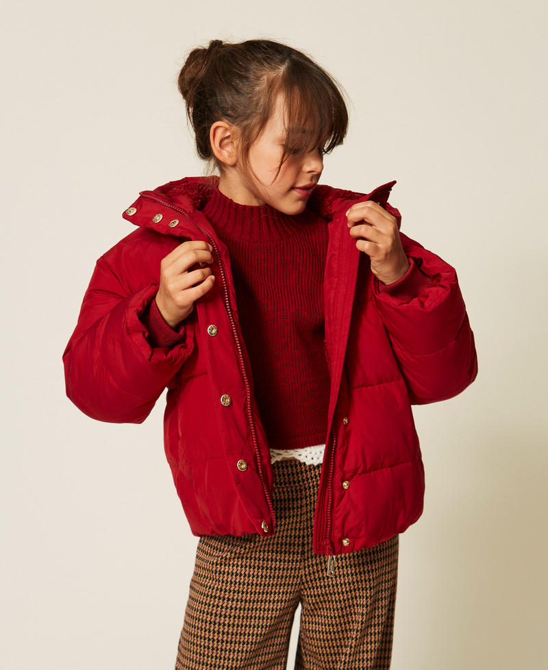 Short puffer jacket with faux fur Red Ruby Girl 262GJ2072_13704_01