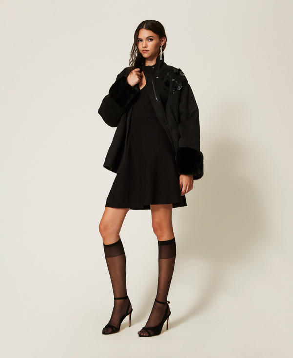 Short knit dress with sequin embroidery