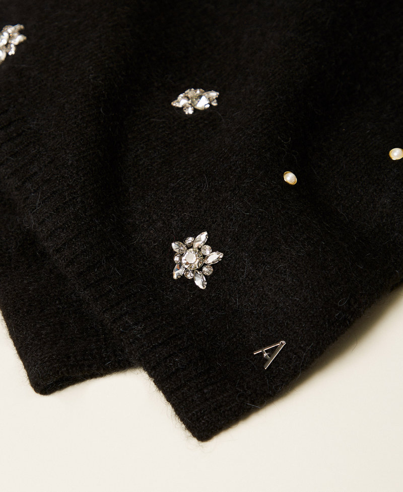 Schal aus Alpakamischung mit Strass und Perlen Schwarz Frau 252AA4021_00006_02