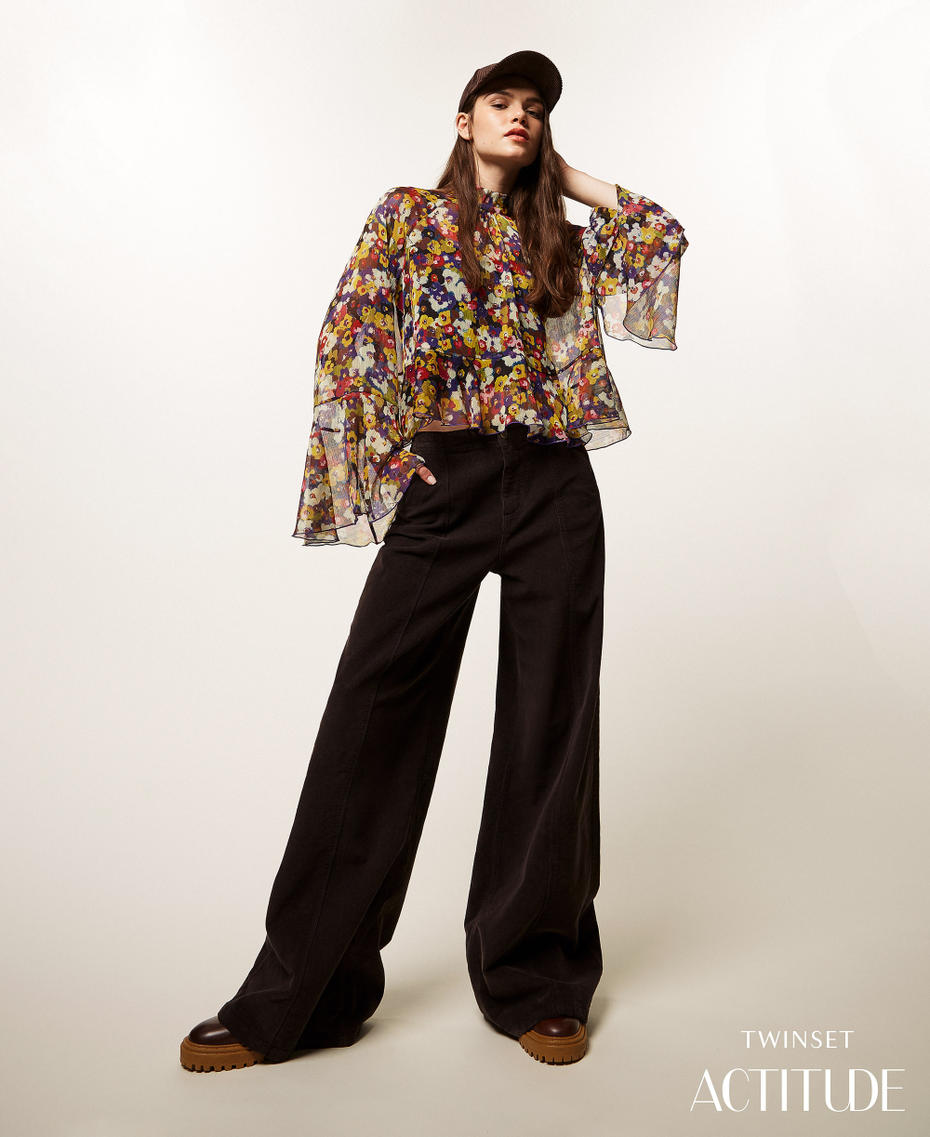 Recycled creponne blouse with print Winter Bouquet Print Woman 252AT2071_12886_PA