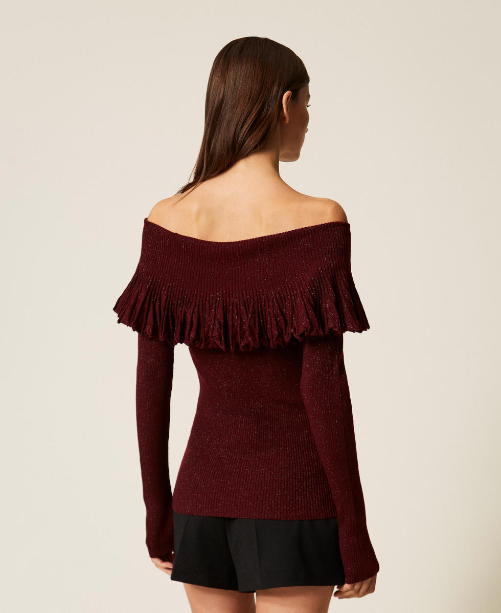 Maglia off shoulder con volant Red Wine Lurex Donna 252LL3LEE_12956_03