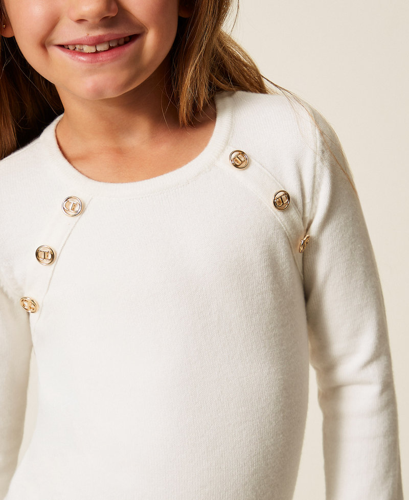 Girls' short knit dress with buttons Two tone Off White/Black Girl 252GB3024_10973_04