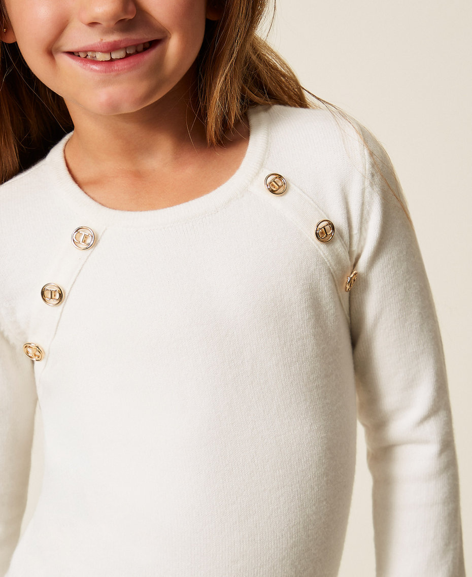 Girls' short knit dress with buttons Two tone Off White/Black Girl 252GB3024_10973_04