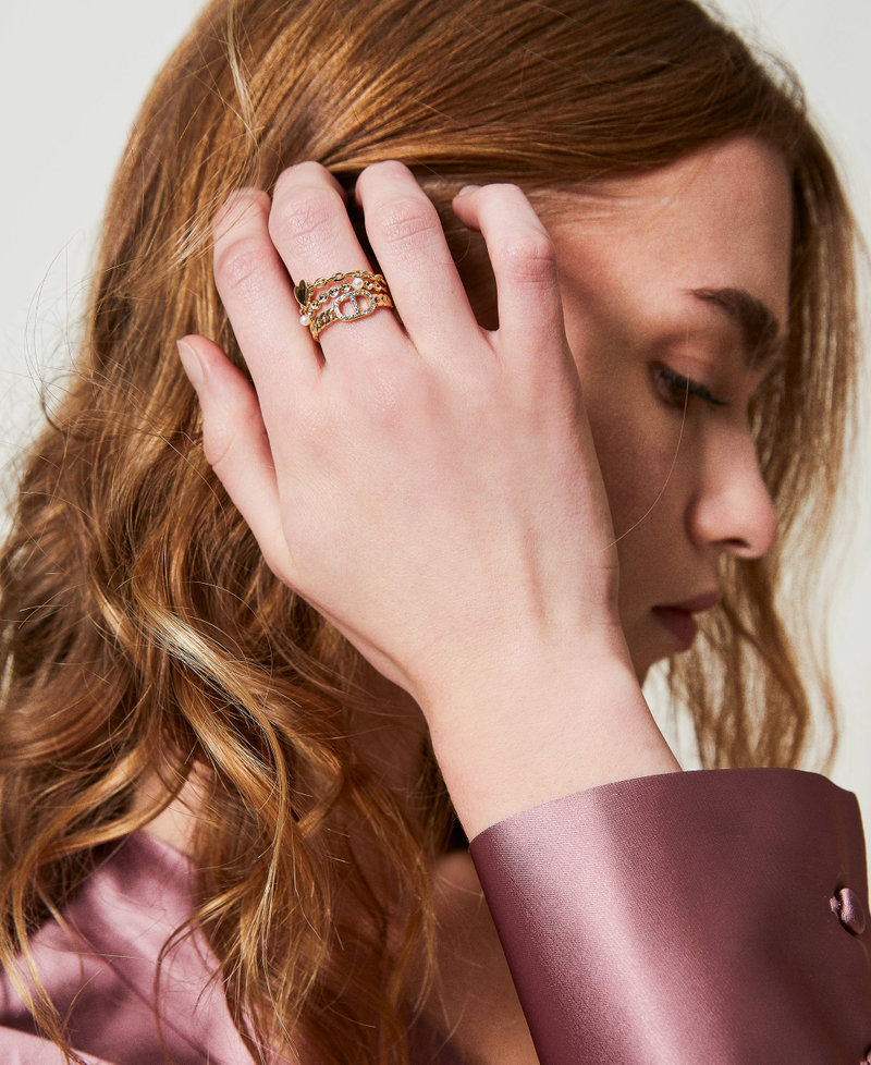 Ring with pearls and Oval T New Gold Woman 242TO5661_10630_0S
