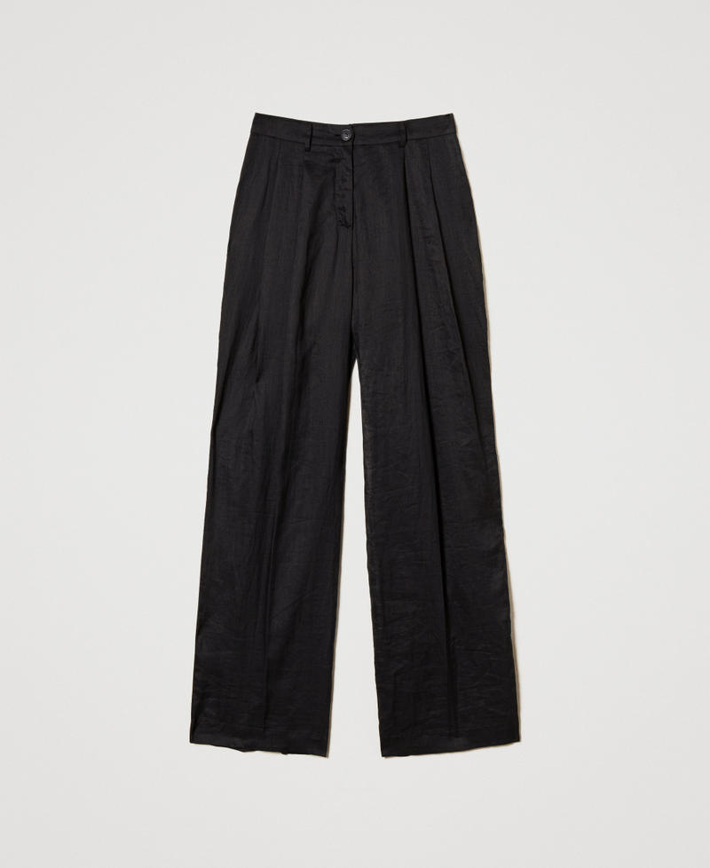 Pleated trousers in ramie Black Woman 251TF2031_00006_S0