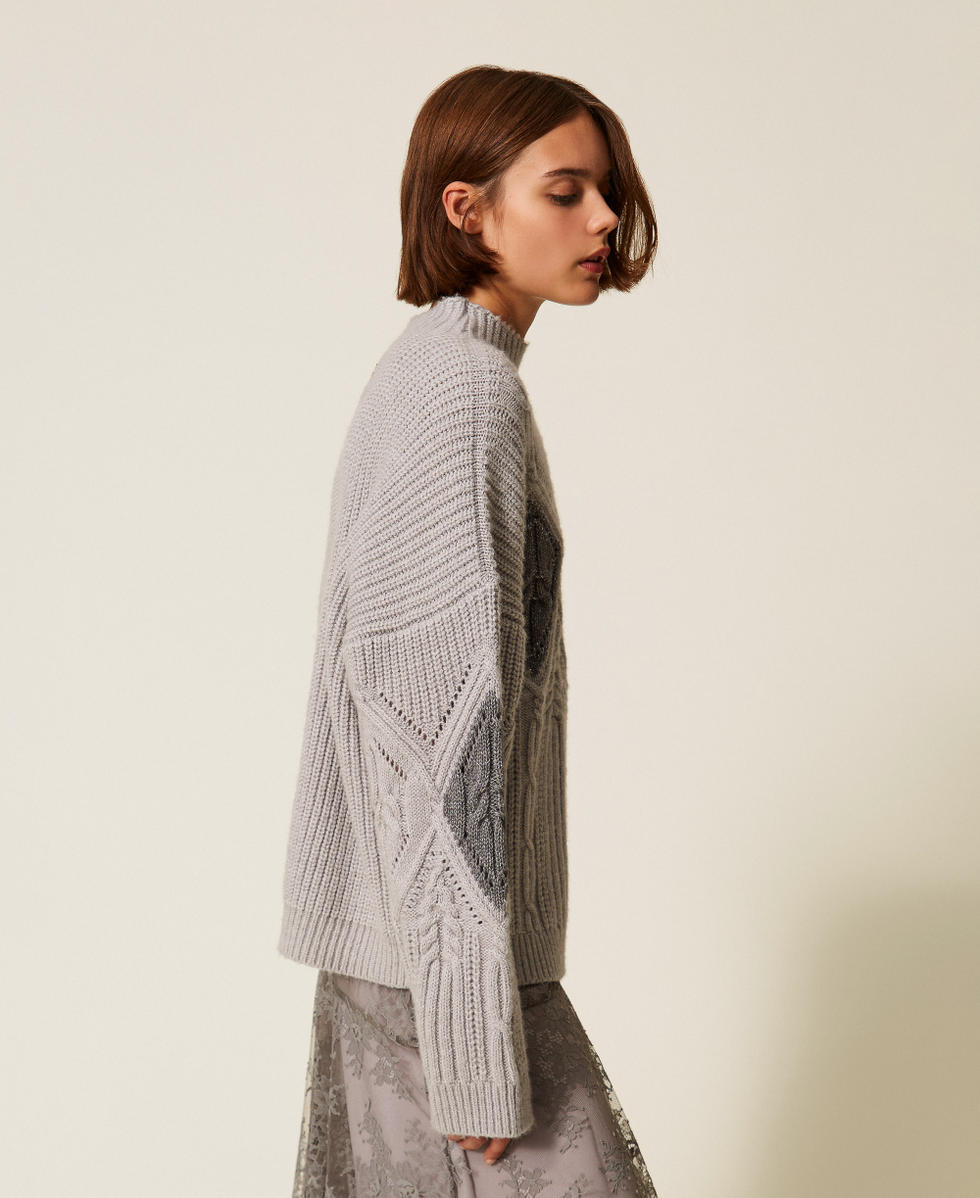 Pullover aus Wollmischung mit Intarsien Zweifarbig Hellgrau-Melange / Mittelgrau-Melange Lurex Frau 252TT3290_13011_03