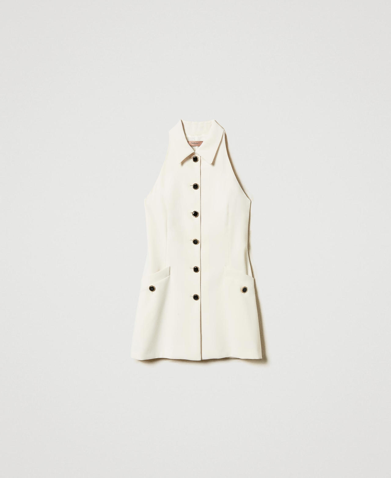 Fluid crêpe tunic with buttons Mother Of Pearl Woman 251TP2104_00059_S0