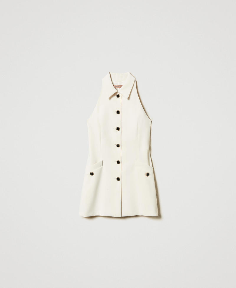 Fluid crêpe tunic with buttons Mother Of Pearl Woman 251TP2104_00059_S0
