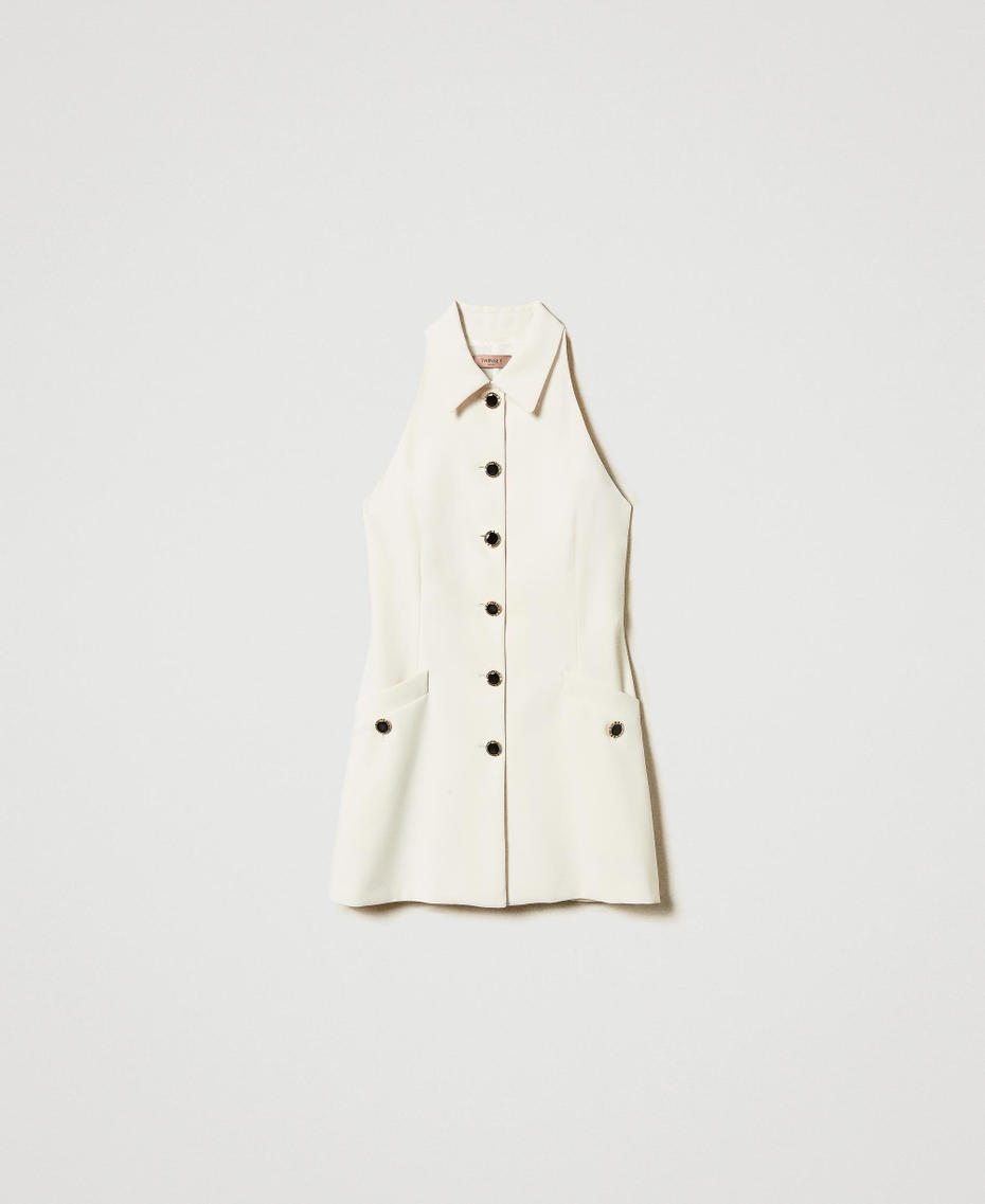 Fluid crêpe tunic with buttons Mother Of Pearl Woman 251TP2104_00059_S0