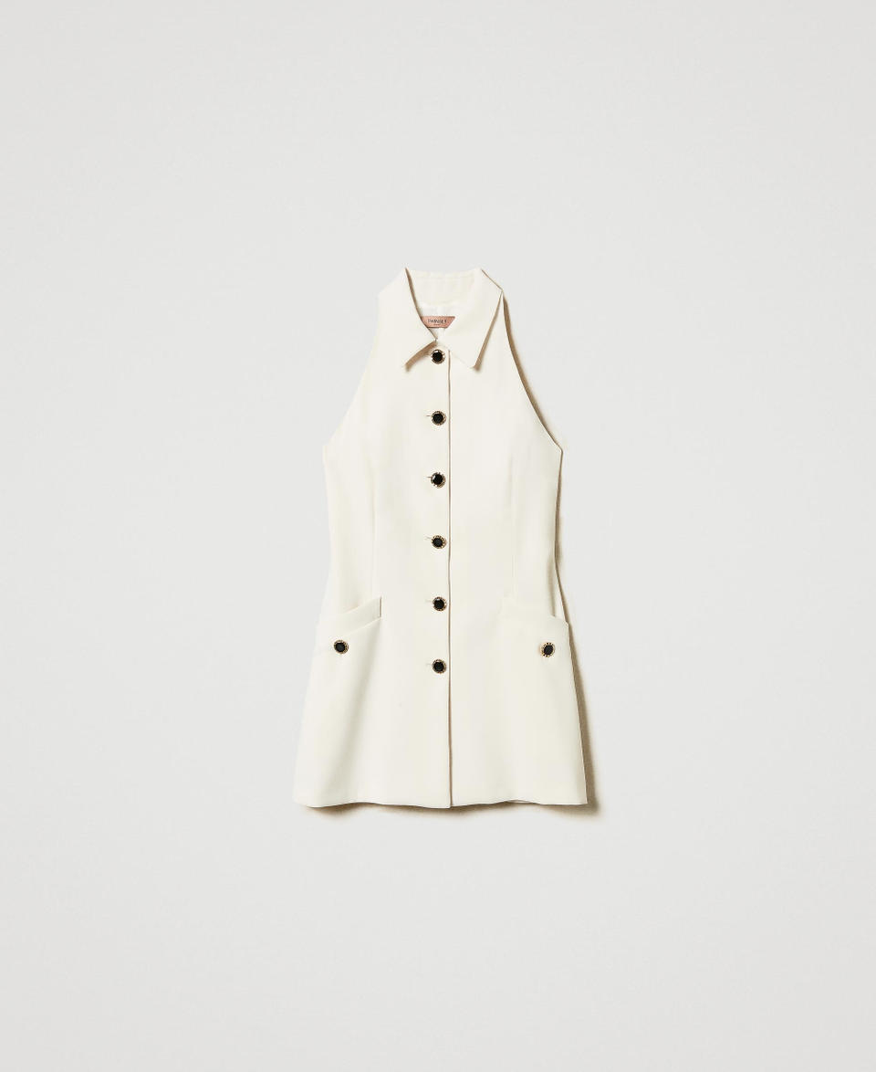 Fluid crêpe tunic with buttons Mother Of Pearl Woman 251TP2104_00059_S0