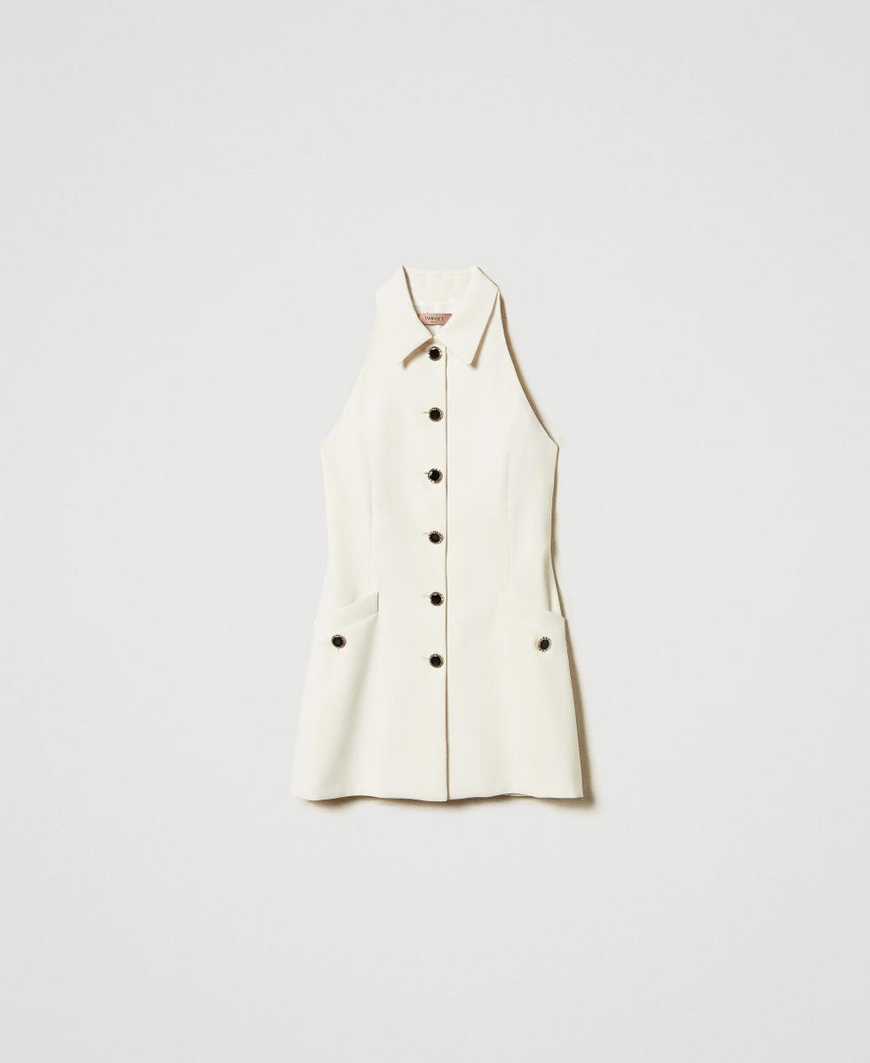 Fluid crêpe tunic with buttons