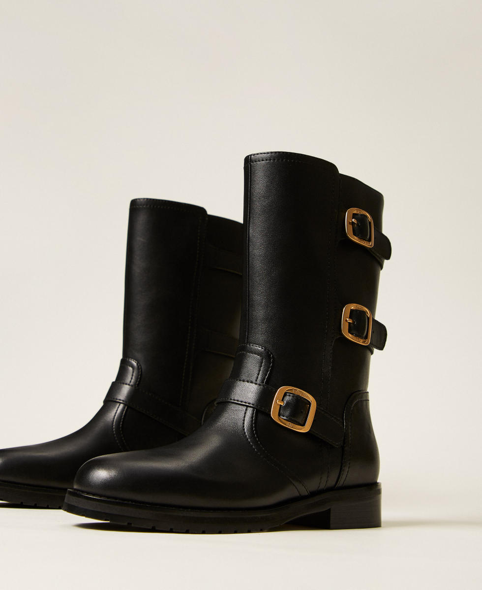 Bikerstiefel mit Schnallen Schwarz Frau 252TCP160_00006_02