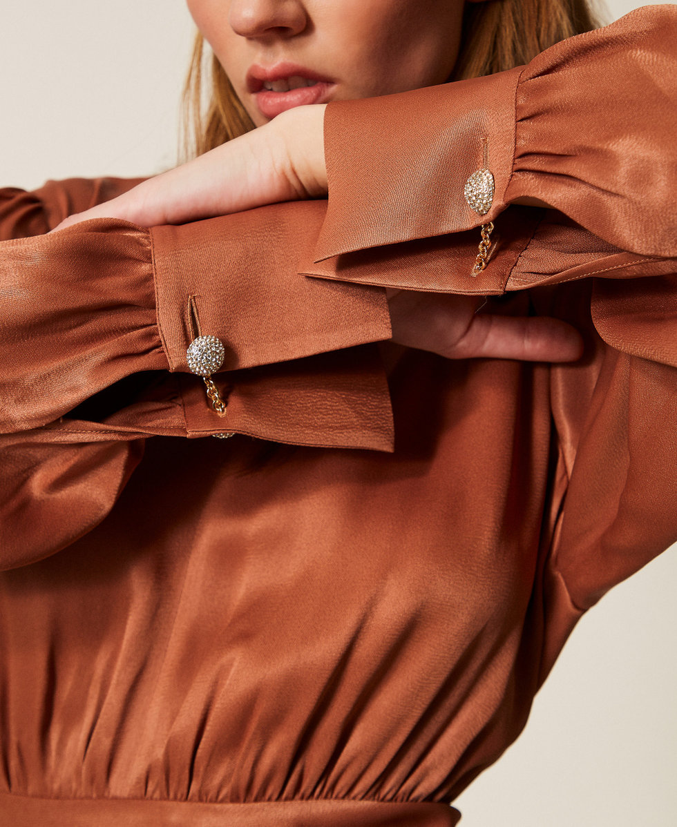 Long satin dress Mocha Mousse Brown Woman 261TP2761_13168_04