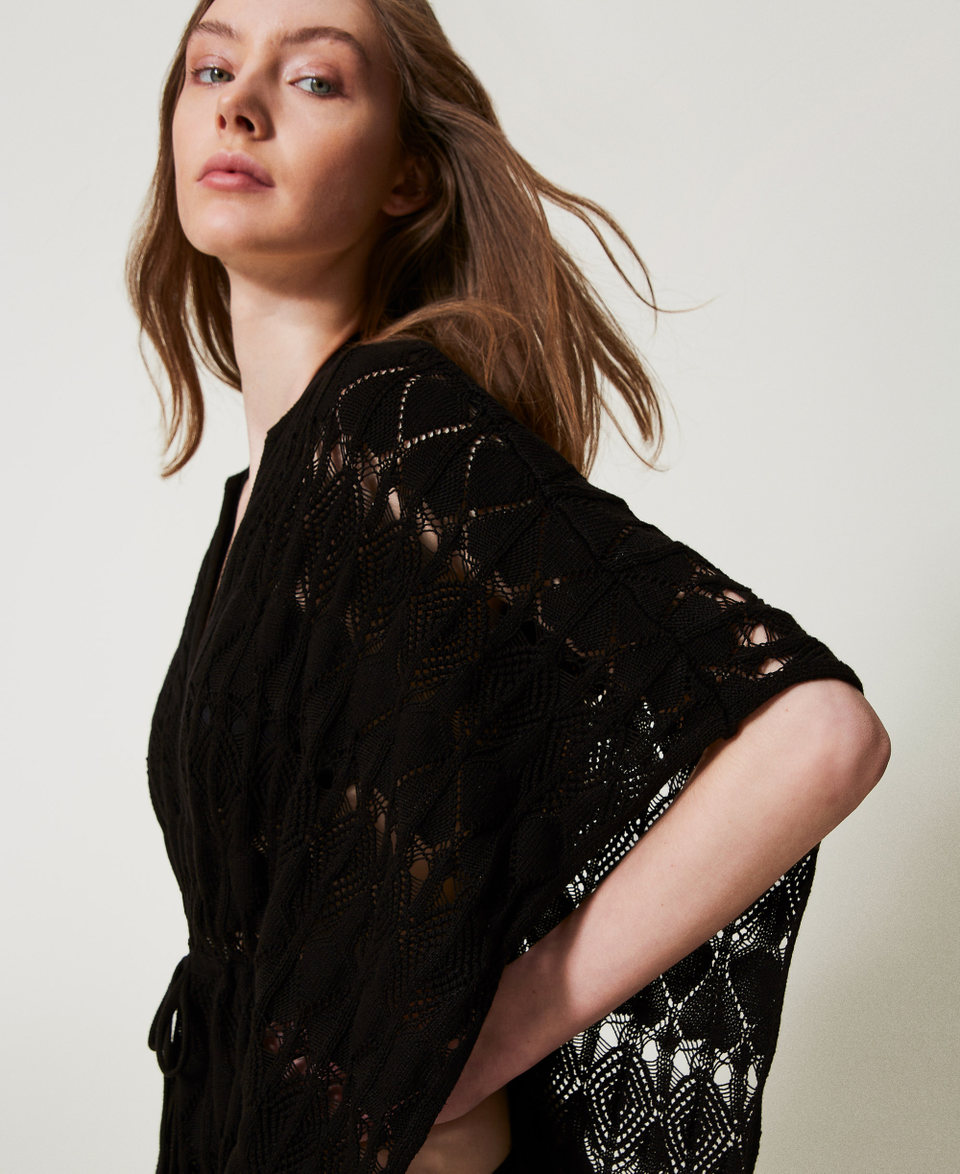 Caftano in maglia traforata Nero Donna 251LB3RDD_00006_04