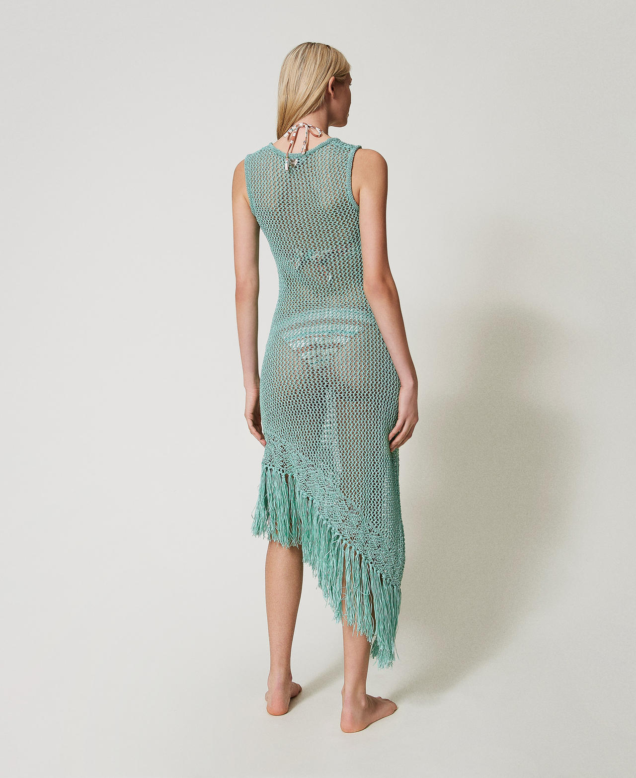 Long mesh knit dress Green Marine Woman 251LM3ABB_12361_03