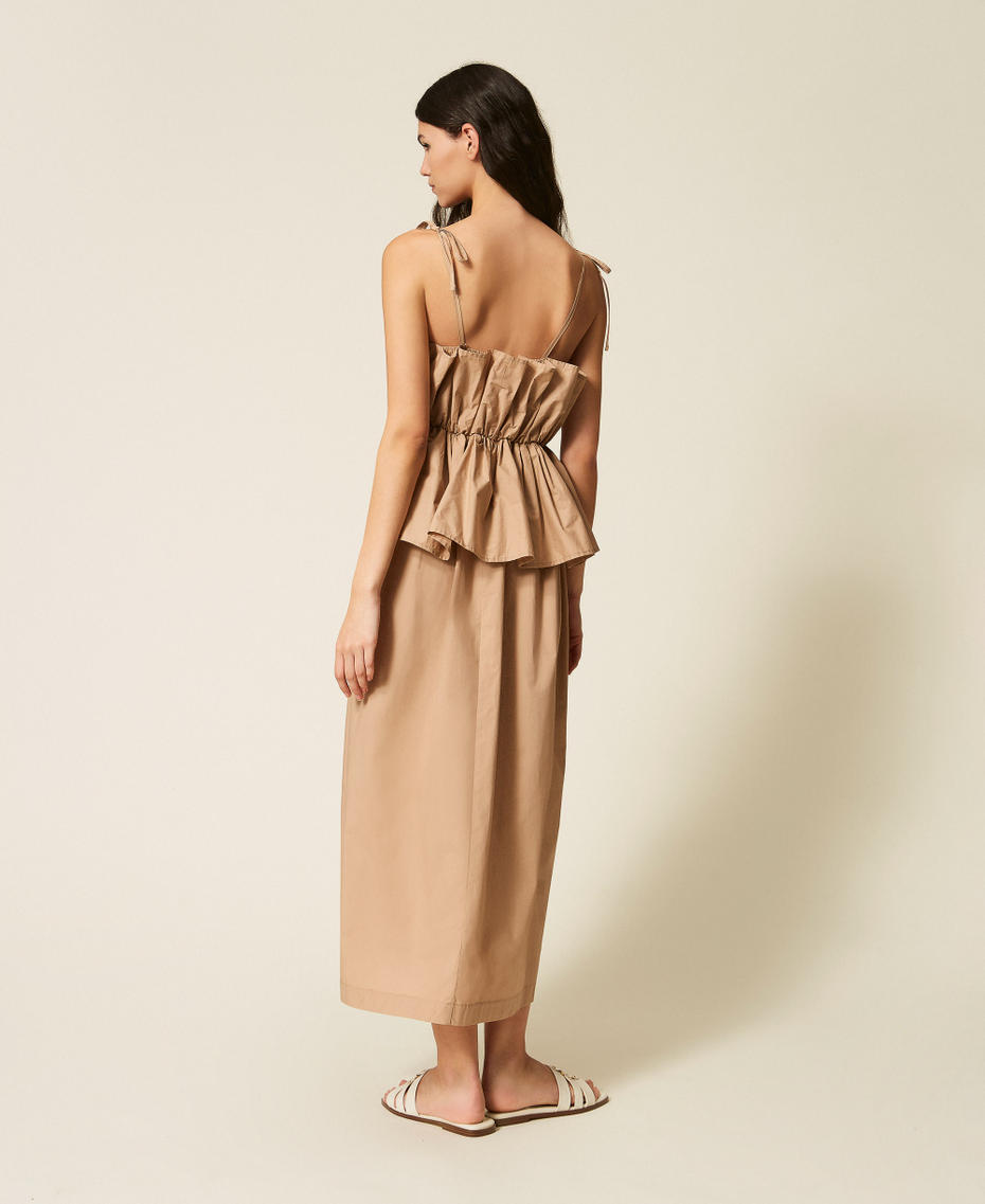 Long poplin dress with flounce Natural Beige Woman 261TF2030_12559_03