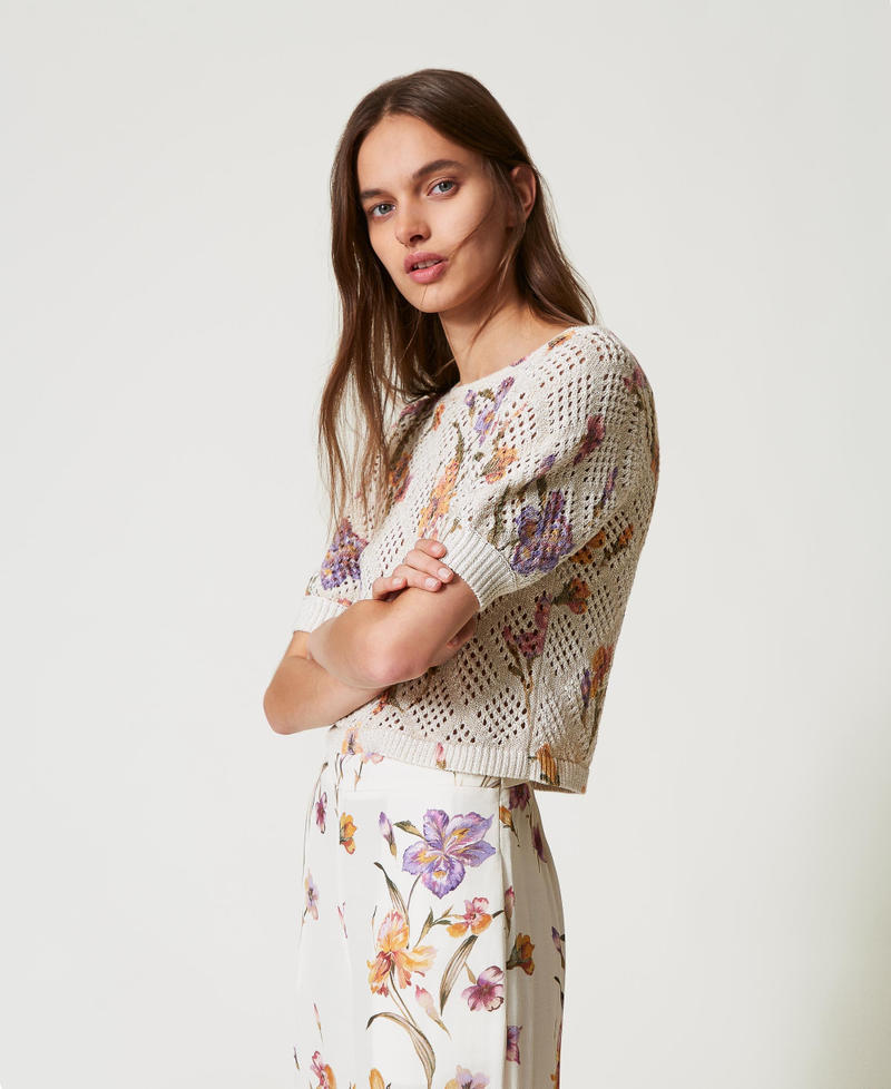 Netzpullover mit Blumenprint Print Iris Multicolor / Perlmutt Frau 251TP3630_12329_02