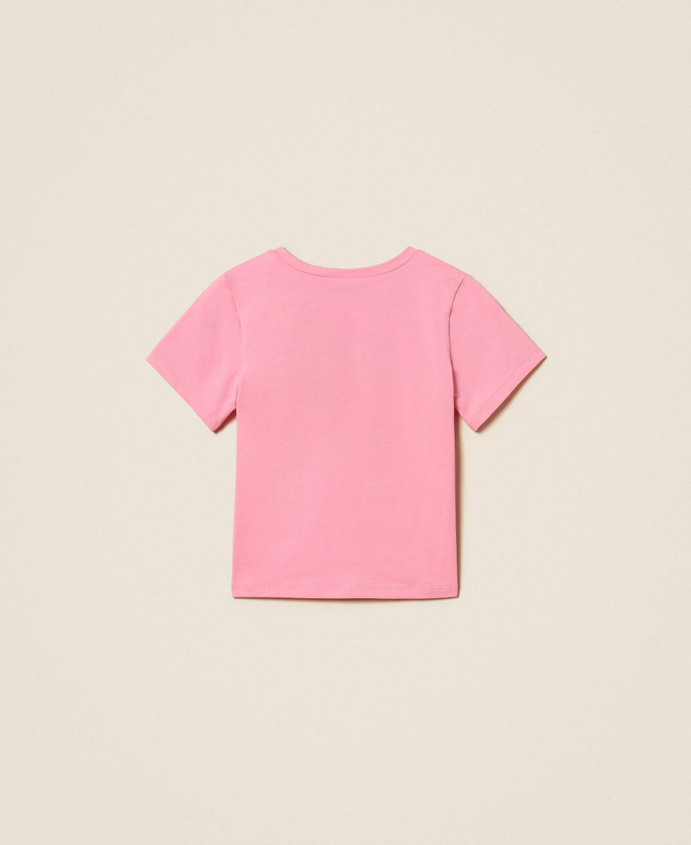 T-shirt pour fille avec broderie Broderie Rose &laquo;&nbsp;Aurora Pink&nbsp;&raquo;/Blanc Cass&eacute; Fille 261GB2181_13367_S1